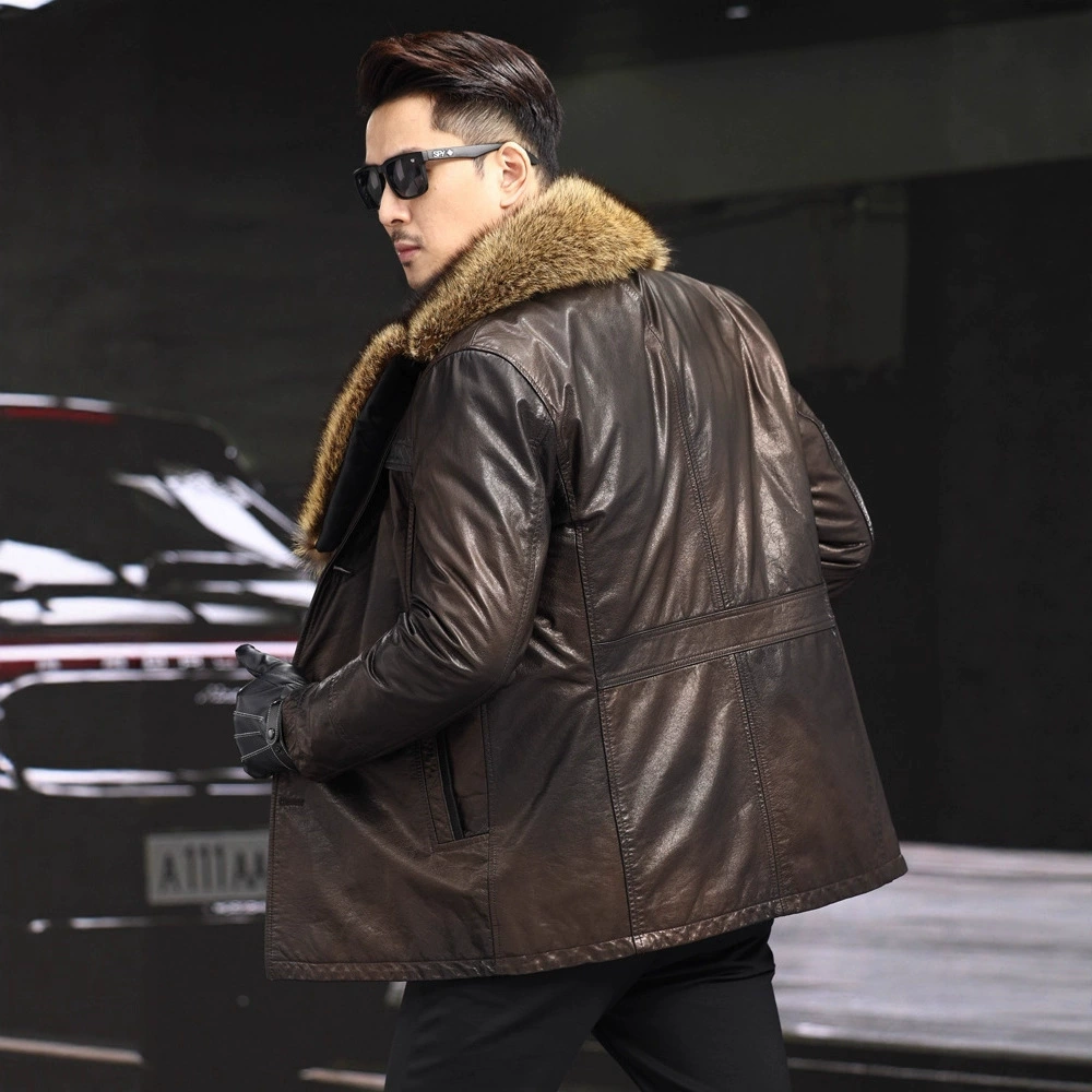 Leather long liner for boys with down, jacket, coat, mid-length