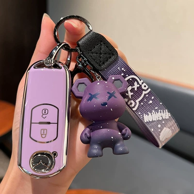 cx4 bag cx5 Angkaila 3 Car key bag - mazda-b-smart-2-key-single-shell-purple-purple-bear-pendant