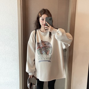 Casual and Lazy Style ~ Maternity Sweatshirt, Spring & Fall Loose Butt-Covering Sports Style Cartoon Printed Pregnancy Top