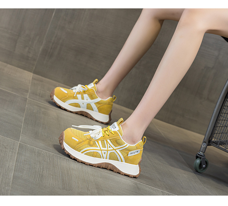 Giày sneaker nữ đế dày phong cách Đức Huấn (German Trainer) mùa xuân 2026, đế bánh mì ôm eo, phối màu trẻ trung — Be 5025, Xám 5025, Vàng 5025 chi tiết 11