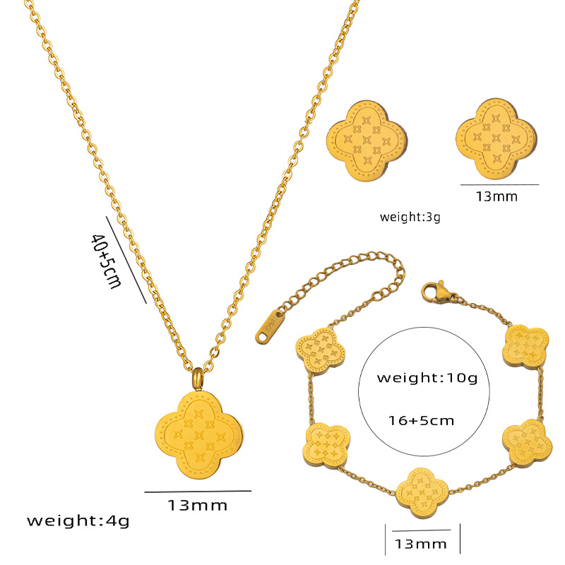 High-grade titanium steel Clover double-sided bracelet light luxury fashion simple internet celebrity lucky grass double-sided bracelet suit