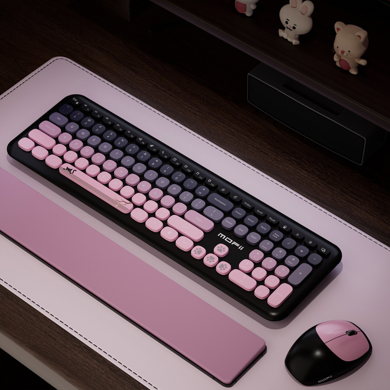 MOFii Skyscraper Hand 666 Wireless Keyboard Mouse Set Girls Cute Chocolate Unlimited Color Keyboard