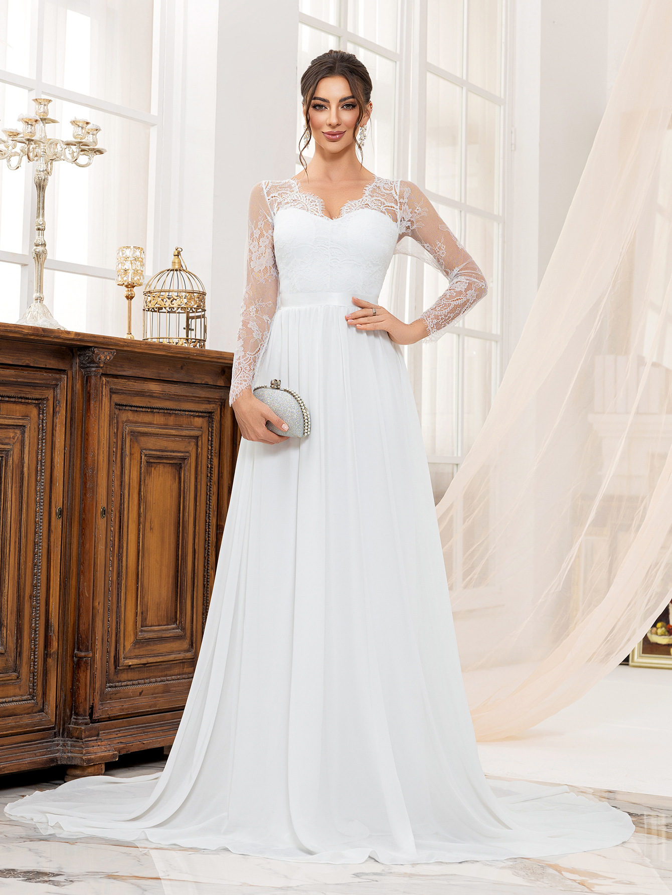Nuevo vestido de boda europeo y americano Amazon encaje empalmado vestido de fiesta de lujo largo vestido transfronterizo