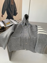 区别市场版四条杠高克重保暖大毛衣外套女小众学院风灰