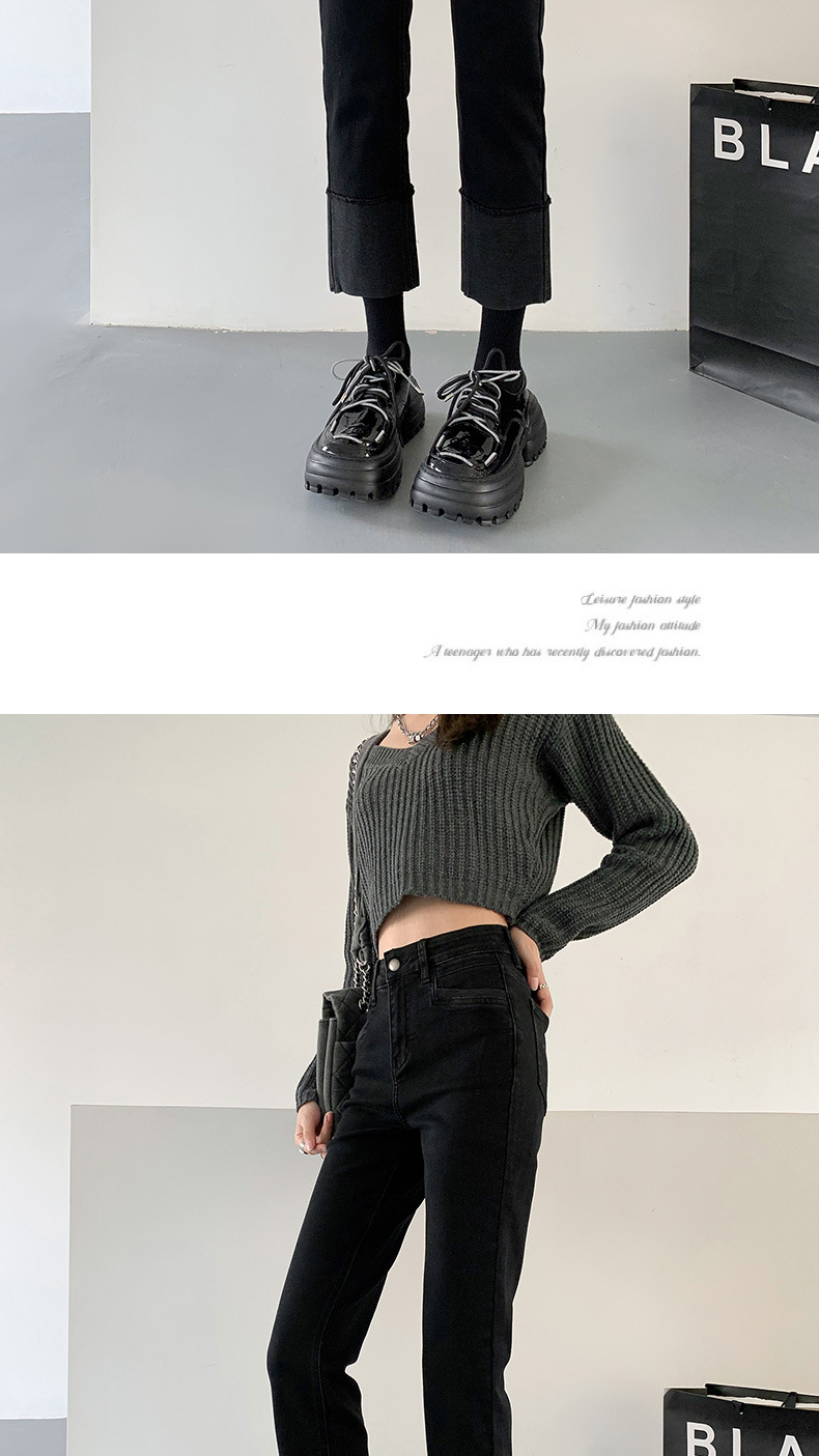 Spring new Korean-style retro color-blocking high-waisted straight-leg pants that make you look petite, 8-8 out of 10 skinny skinny jeans with a cigarette tube for women pic 18