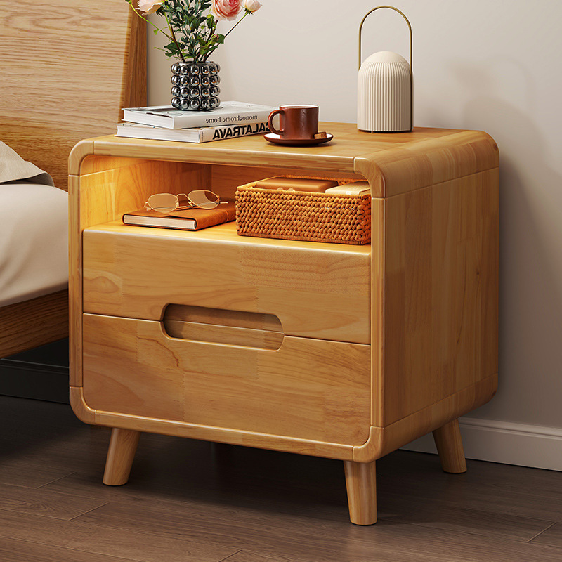 Wooden bedside cabinet 2024 new log color storage cabinet simple…