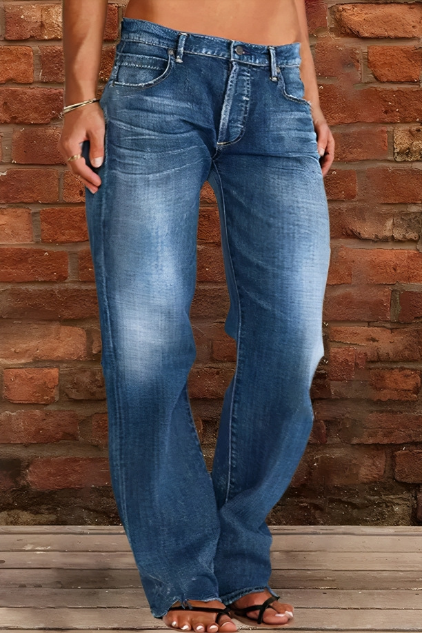 Cross-Border Foreign Trade Women's Denim European And American Trend Mid-Waist Ripped Casual Straight Pants Factory_ecoleips.com