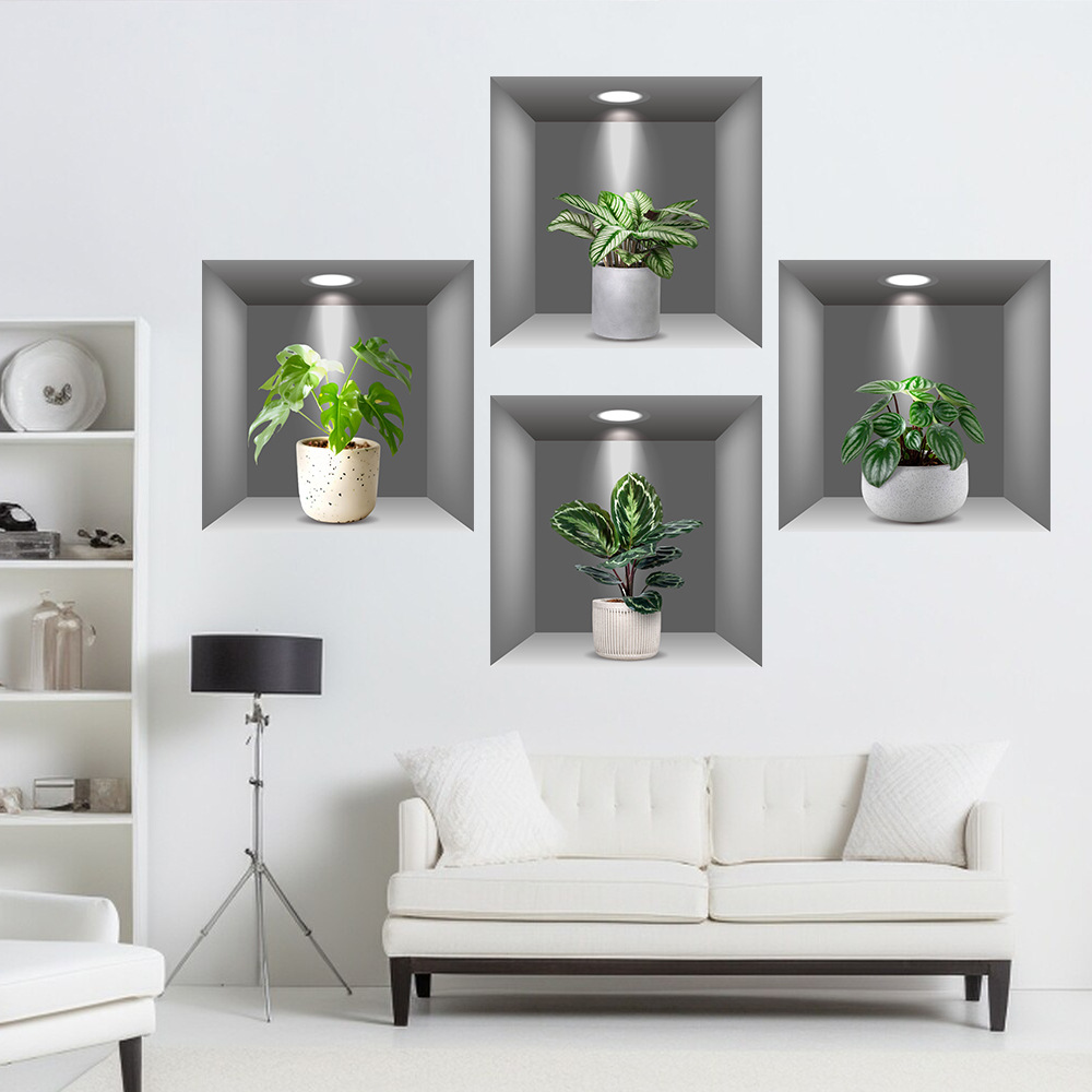 Aike DD3345 Simple 3D Flowe Pot Geen Plant Pint Living Room Beautification Decoative Painting Backgound Wall_voghion.com