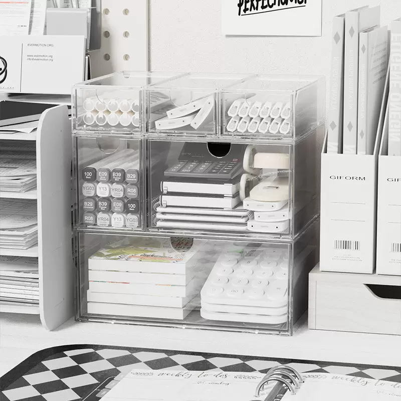 桌面化妆品面膜收纳盒亚克力透明抽屉式可叠加多层护肤收纳整理箱