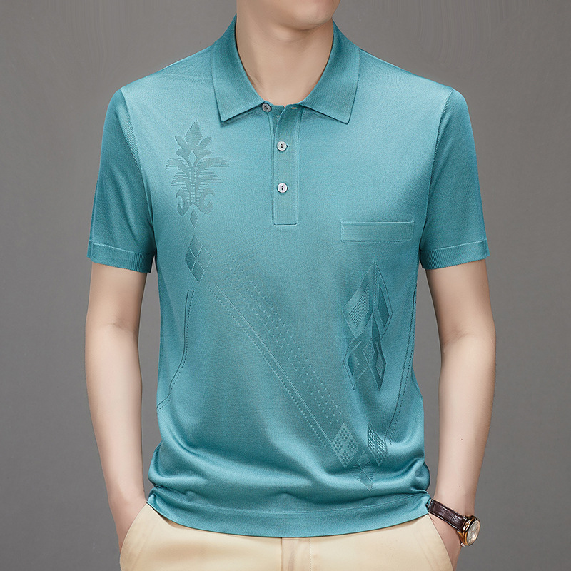 Tiktok Hot-Selling 2026 New Summer High-End Fashion Men's Ice Silk Cotton Short-Sleeve Polo Shirt for Middle-Aged Men