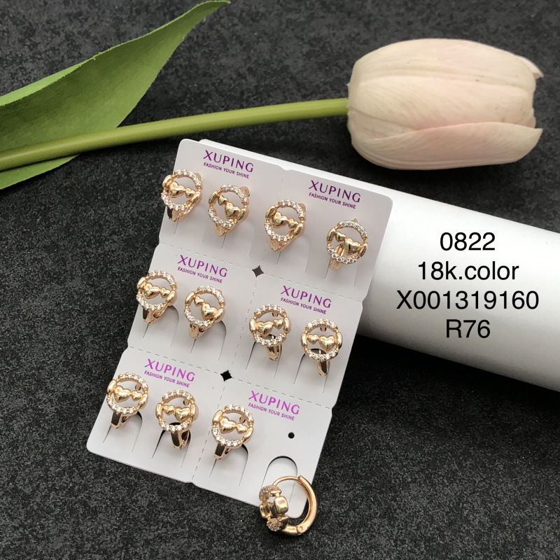 Pendientes de aro Xuping transfronterizos rusos de 18k con incrustaciones de diamantes, joyería de lujo ligero de alta gama al por mayor para mujer.