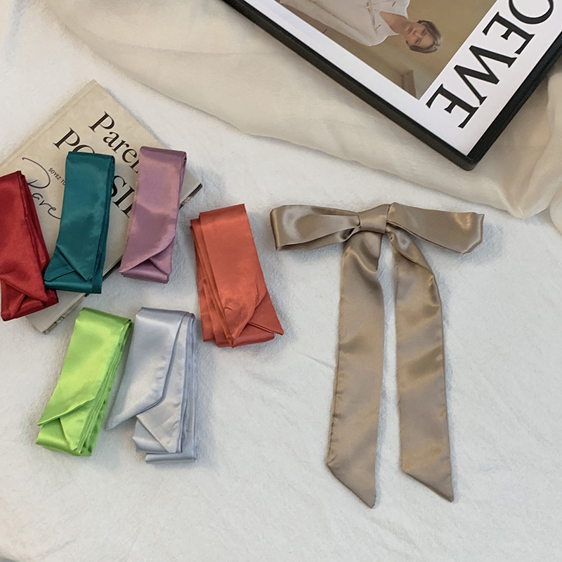 Pañuelo de seda de imitación, tira larga, sentido avanzado, nuevo estilo, color sólido, protección para el cuello, bufanda pequeña, bolsa atada, cinta para el cabello, diadema, cabello atado