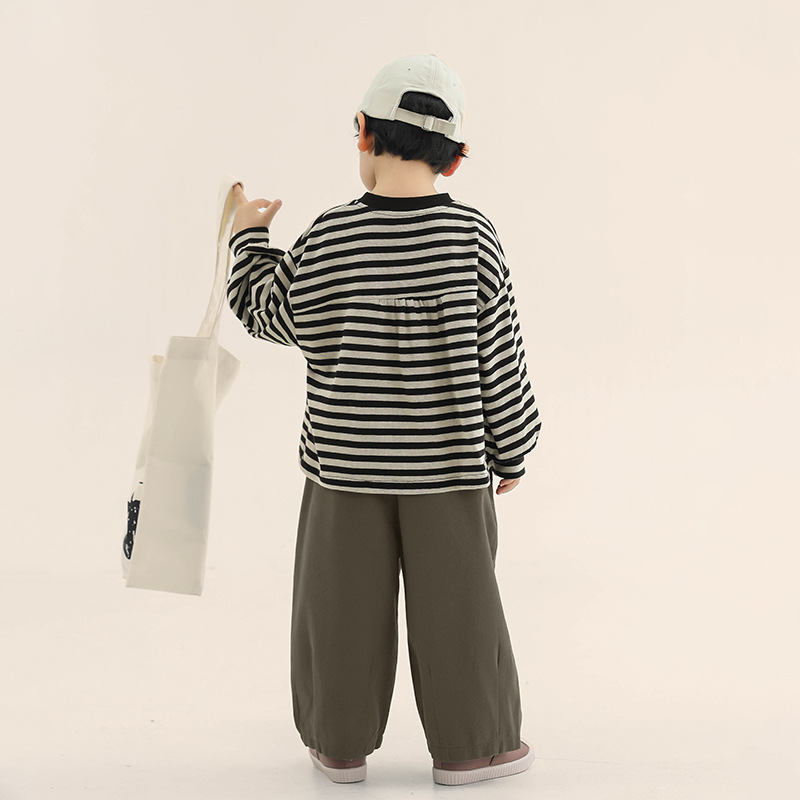 Boys Long-sleeved T-shirt Spring Children's New Striped Top Medium And Small Children's Korean Version Of Spring And Autumn Clothes_voghion.com
