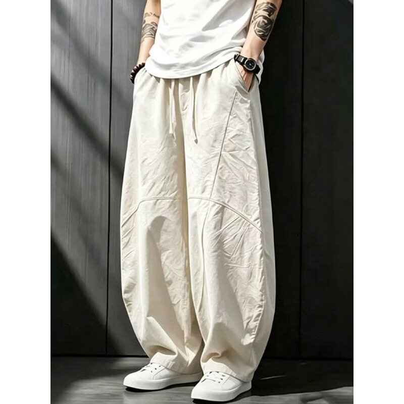 Plus size 150kg men's summer thin casual pants with a new Chinese style, drapey, breathable, wide-leg, straight-cut long trousers Plus size 150kg men's summer thin casual pants with a new Chinese style, drapey, breathable, wide-leg, straight-cut long trousers