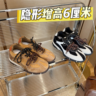 [increased inside 6cm] early autumn leather women's small thick-soled color matching fashion comfortable German training shoes 010353