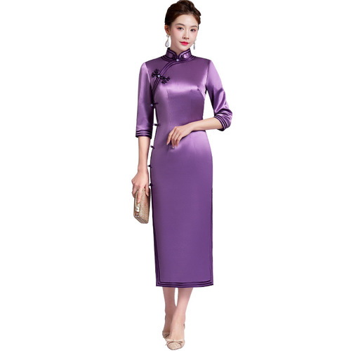 Temperament of qipao retro purple chinese dresses for women female high-end mother young modified daily vintage miss etiquette host singers evening cheongsam dresses