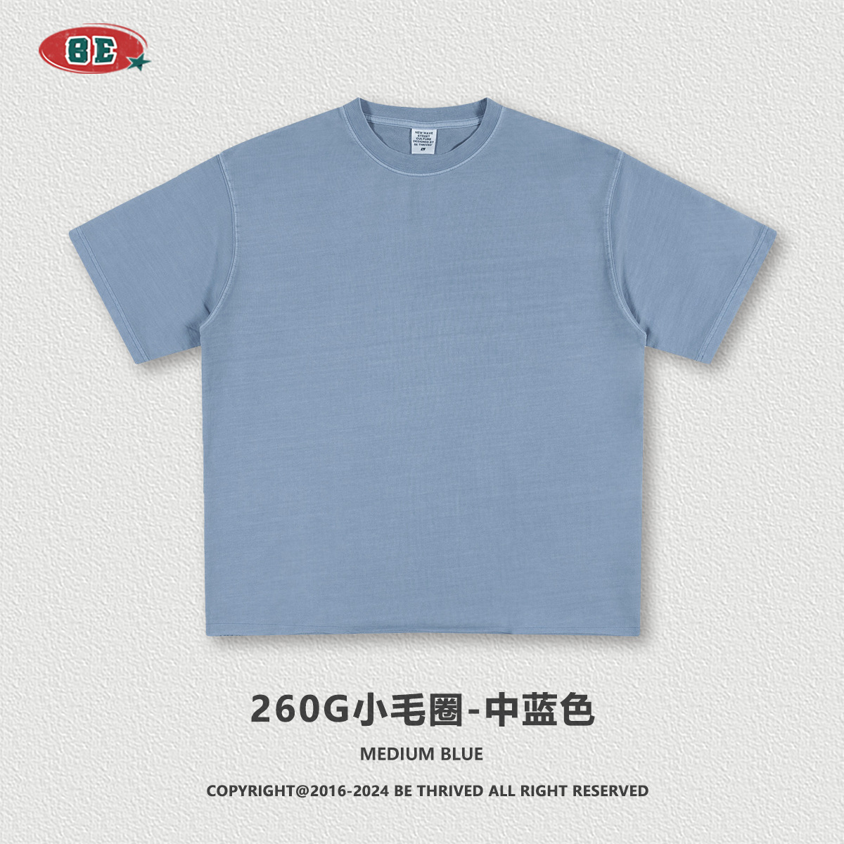 BE ropa de hombre 2025 primavera y verano marca de moda pesada lavado de manga corta adolescente suelto lado suelto camiseta de hombre guapo algodón