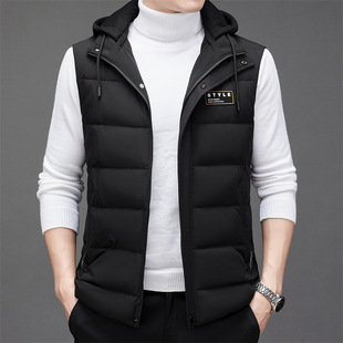 Winter Men's Casual Vest Winter Zipper Cardigan Hooded Youth Fashion Thickened Solid Color Men's Hair