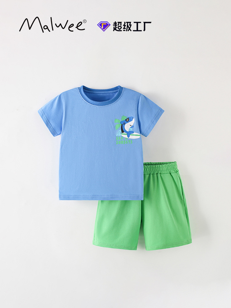 Malwee transfronterizo juego de niños verano nuevo estilo europeo y americano de niños de cuello redondo de manga corta pantalones de moda de dos piezas