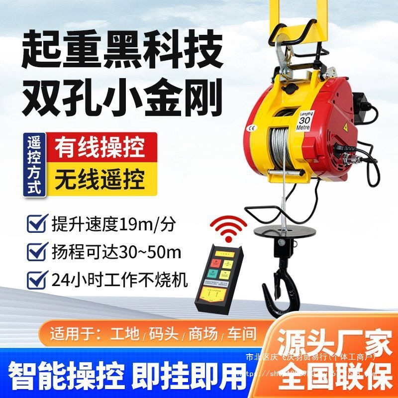 双孔小金刚电动葫芦220v小型悬挂钢丝绳家用吊机快速卷扬机提升机