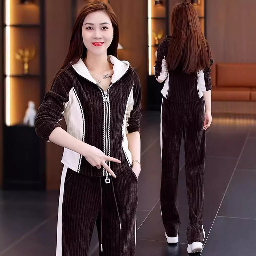 Women's Clothing new casual sportswear women's suits spring and autumn fashionable hooded sweatshirt wide leg pants two piece suit_voghion.com