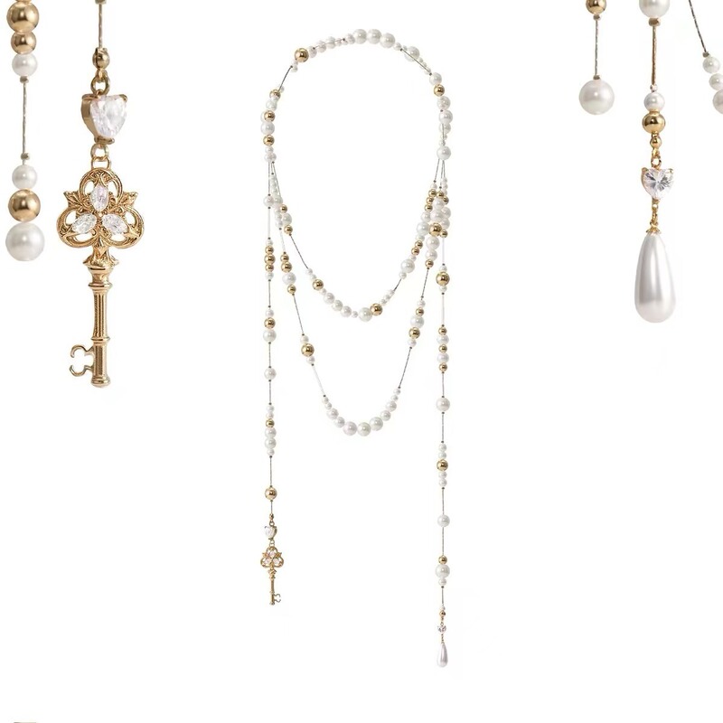 Love Lock Series Retro Key Water Drop Broken Pearl Long Stacked Necklace Wrapped Sweater Chain Love Lock Series Retro Key Water Drop Broken Pearl Long Stacked Necklace Wrapped Sweater Chain