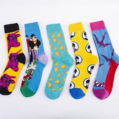 New Cross-border Fashion Colorful European and American Couple Casual Large Size Socks Portrait Illustration Socks Wholesale