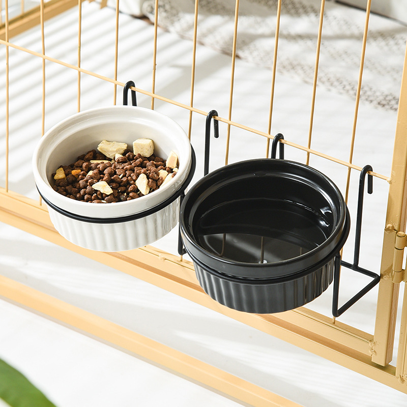 tazón de gato cerámica tazón de comida para gatos jaula colgante fija tazón de comida para gatos anti-derribo cachorro gato beber agua jaula tazón