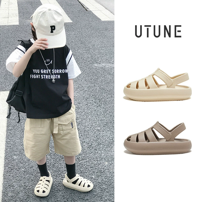 Симпатичные Детские уличные сандалии, дышащая мягкая эластичная толстая подошва, нескользящая домашняя пляжная обувь для больших и маленьких детей