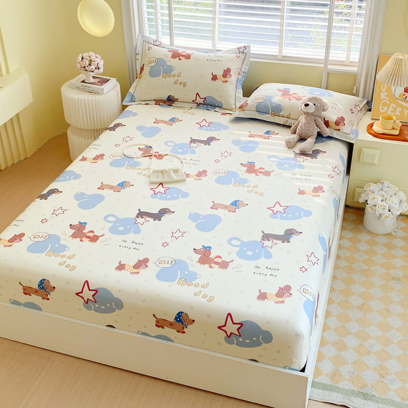 Cotton Bed Cover Single-piece Simmons Protective Cover Non-slip Mattress Cover Cotton Bed Bag Children's Bed Cover Three-piece Set