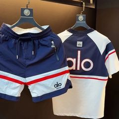 夏款欧美风春夏时尚百搭阔腿裤短裤拼接休闲潮流圆领短袖上衣套装