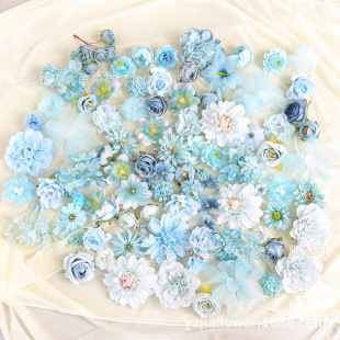 Blue realistic hair accessory, lifelike artificial flowers, wide color palette, DIY, high-quality style