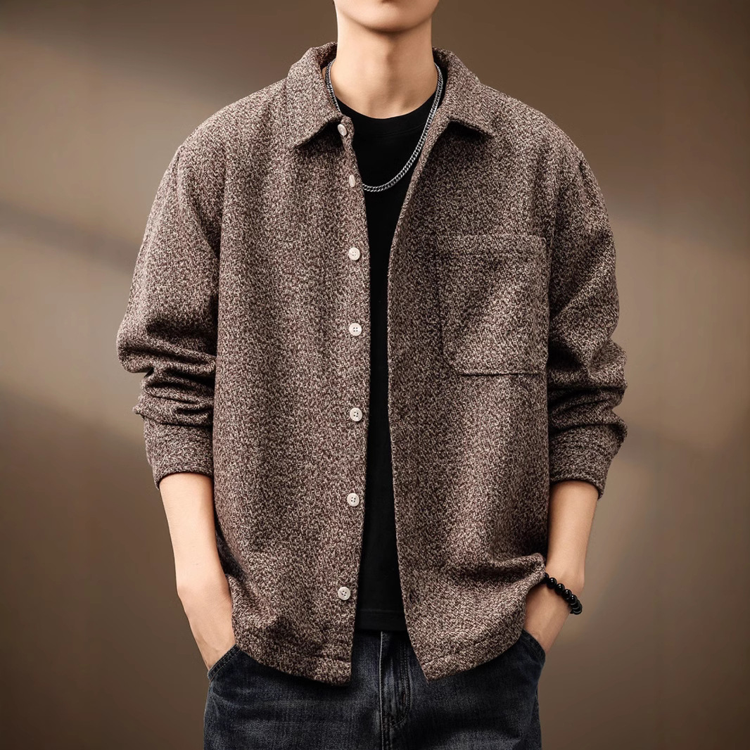 High-end American-style Retro Jacquard Woven Shirt Men's Spring and Autumn New Casual Loose High-end Woolen Jacket Shirt
