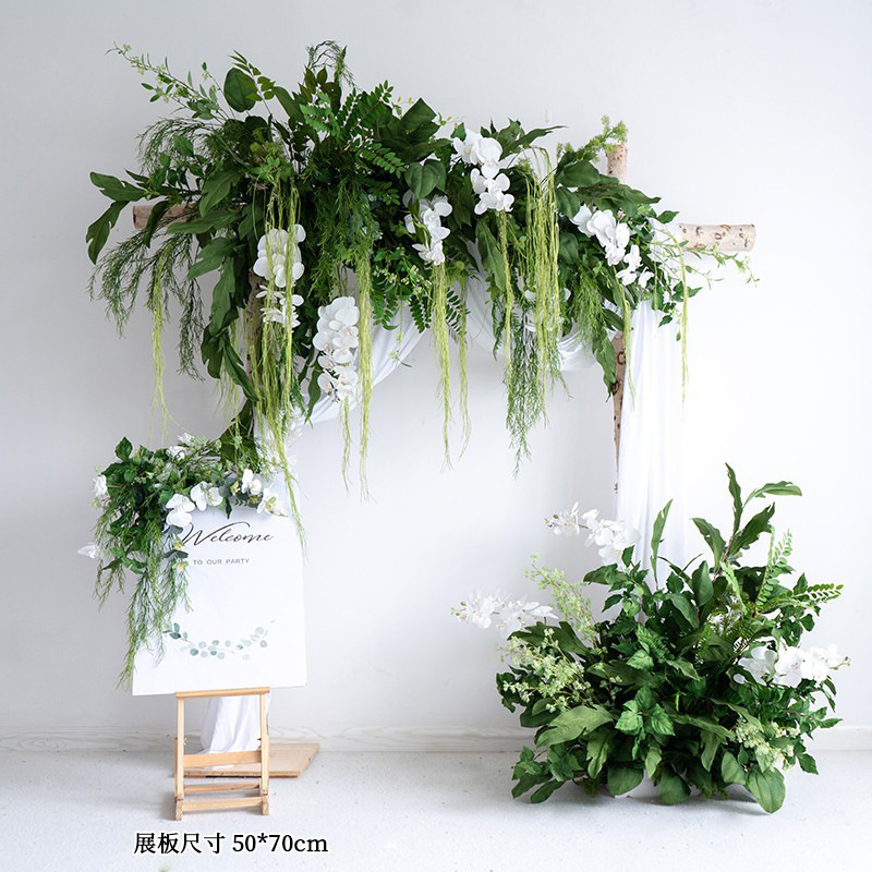 森系仿真绿植壁挂拱门装饰花艺 服装店门头店面橱窗墙壁布置花排|undefined