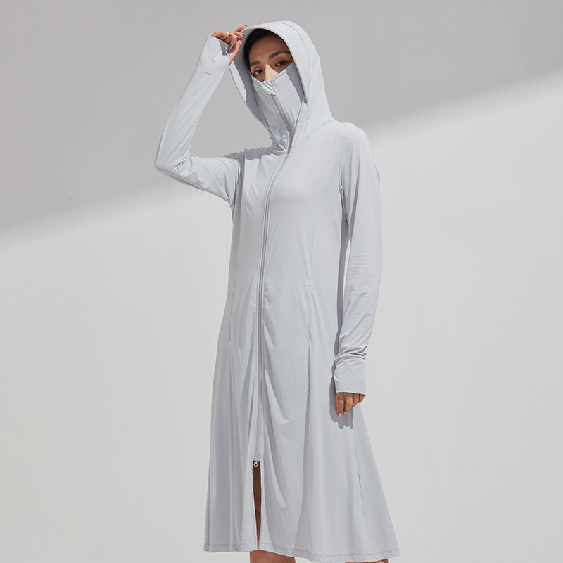 Sun Protection Clothing Long Ice Silk Full Body Anti-Uv Breathable Women's Sun Hat Brim Cycling Hooded Dress Sun Protection Shirt