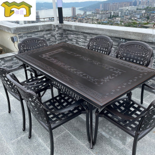 Courtyard Outdoor Table and Chair Villa Leisure Terrace Outside Long Table Home Courtyard Outdoor Cast Aluminum Carving Table and Chair Combination