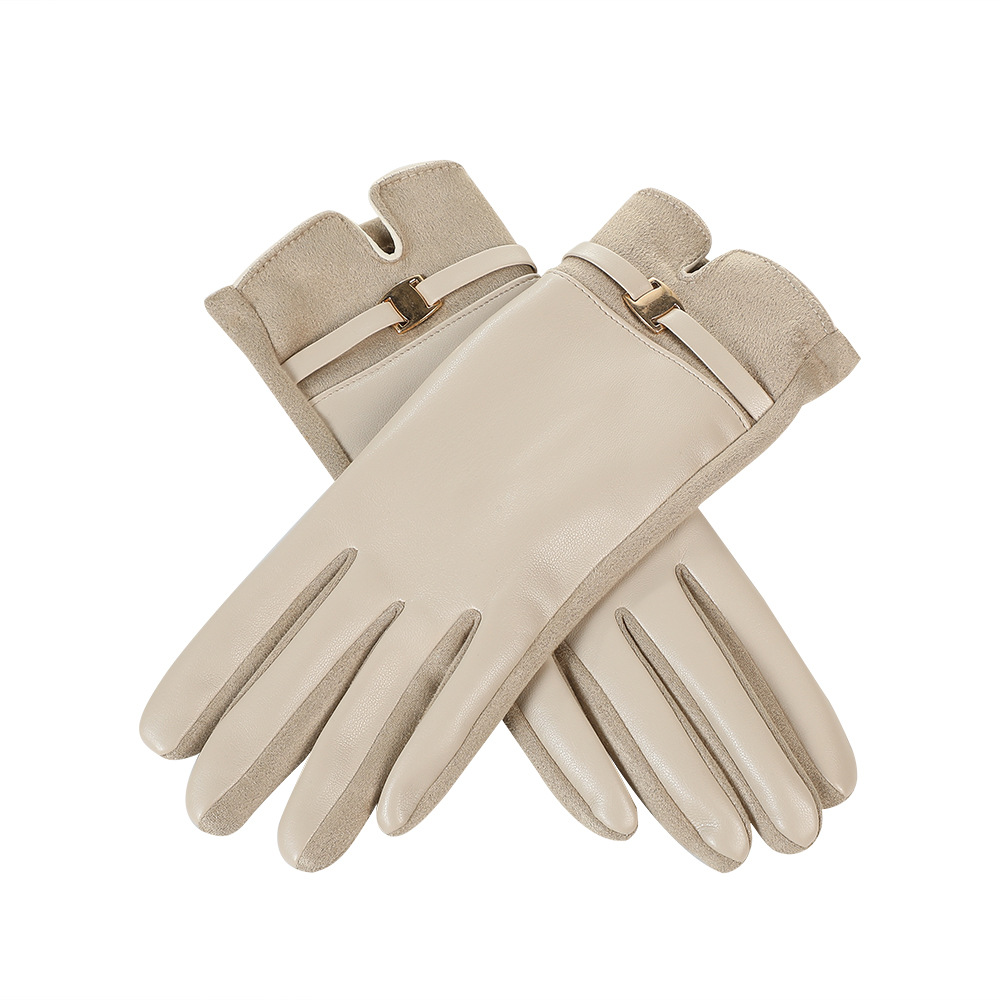 Guantes de gamuza clásicos de comercio exterior guantes engrosados forrados de Invierno para mujer guantes retro cálidos a prueba de viento impermeables guantes de pantalla táctil