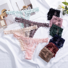 跨境專供 蕾絲性感內褲女情趣誘惑丁字褲火辣低腰女士三角褲