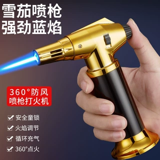 新款直冲焊枪打火机防风蓝焰厨房点火器野营户外烧烤猛火喷枪焊枪