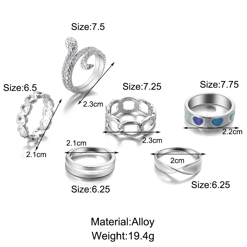 Sistema De 6 Piezas Del Anillo De La Serpiente Del Amor Del Goteo De La Joyería De Las Mujeres De La Moda display picture 1