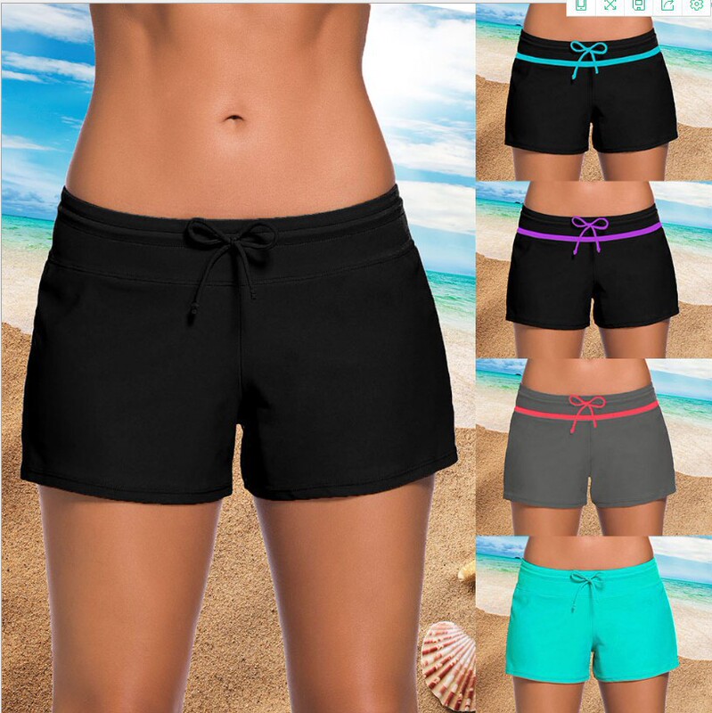 European and American Style Summer Yoga Pants, Conservative Tie-Up Large Size Boxer Swim Trunks for Women, Quick-Drying and Can Be Worn Outside