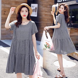 Pregnant women's long dress women's summer new fashion skirt plus size loose plaid A- line pregnant women's skirt