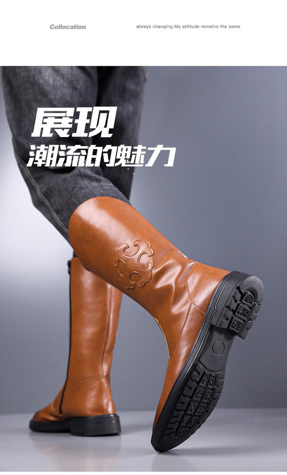 Giày bốt Martin nam cổ trung, đế dày, khóa kéo bên hông, phong cách retro — Màu đen, nâu chi tiết 12