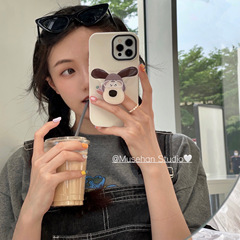 ins簡約奶白卡通奶白狗支架適用蘋果13ProMax手機殼iPhone12/14
