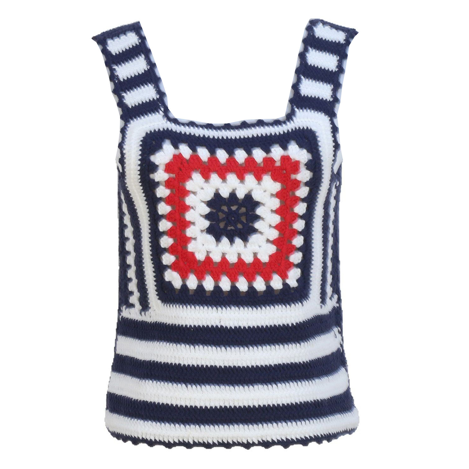 Summer small design ethnic retro knitted vest with a round collar