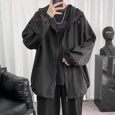 2022 Plain colour Hooded Sunscreen summer Thin section 2022 Trend jacket The fat Large black coat