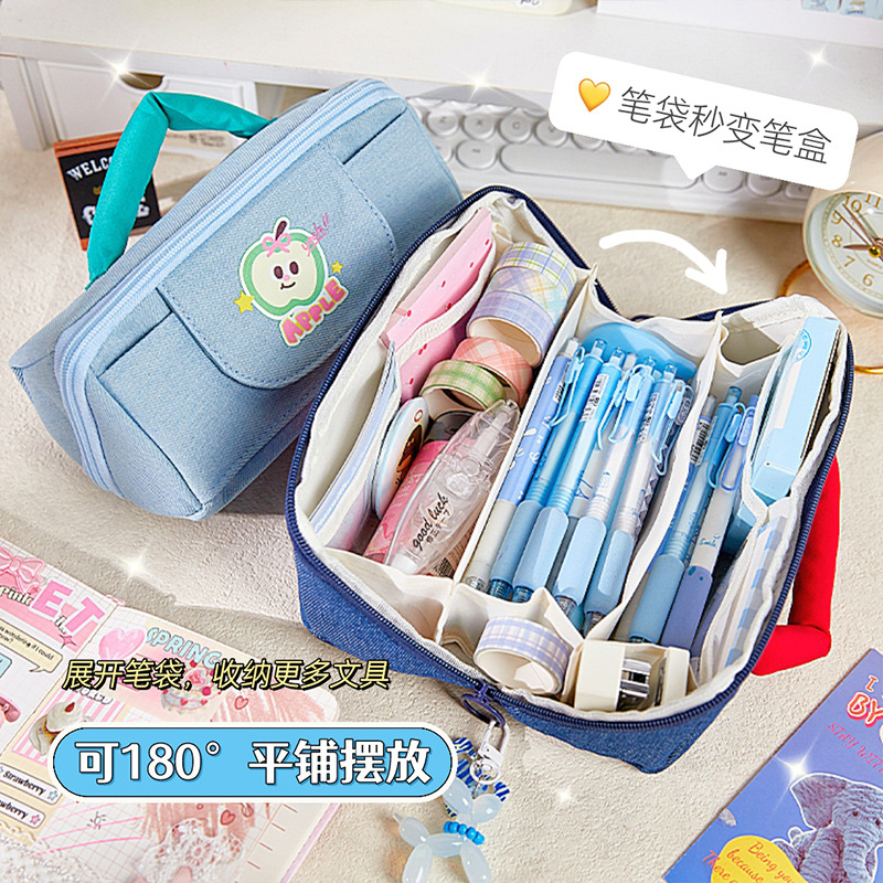 Nuevo lindo estuche de papelería de dibujos animados de Apple denim estuche para lápices de gran capacidad para estudiantes de la escuela estuche para lápices de alto valor