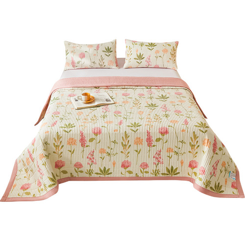 A Class Maternity Washable Cotton Linen Bed Cover with Thick Fleece Quilted Bedspread Set, Machine Washable Home Bedding Set of 3