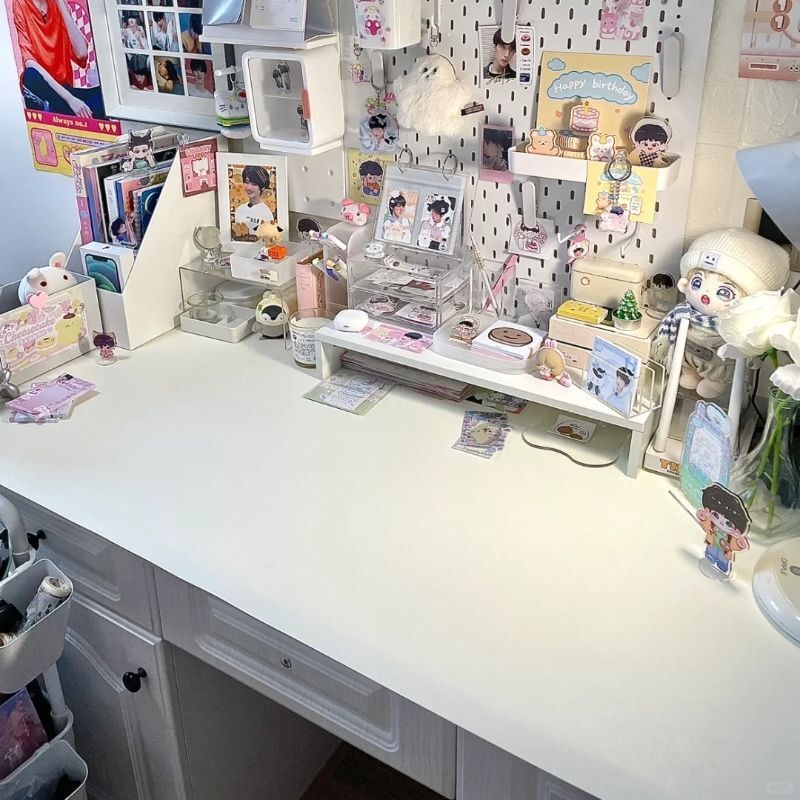 Pure White Desk Mat Free Cutting Girls Computer Desk Mat Desk Tablecloth Waterproof and Oil-proof Ins Light Luxury High-end