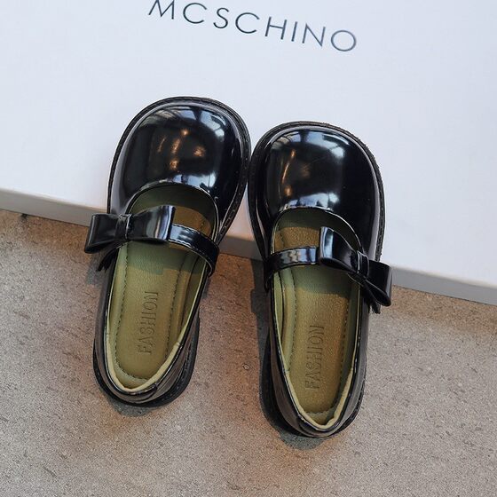 Tiger Star 2025 Spring and Autumn New Girls Princess Shoes Leather Shoes Black Children's Shoes British Girls Shoes White Leather Shoes